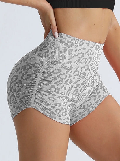 Shorts deportivos de cintura alta con estampado de leopardo