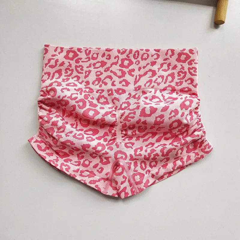 Shorts deportivos de cintura alta con estampado de leopardo