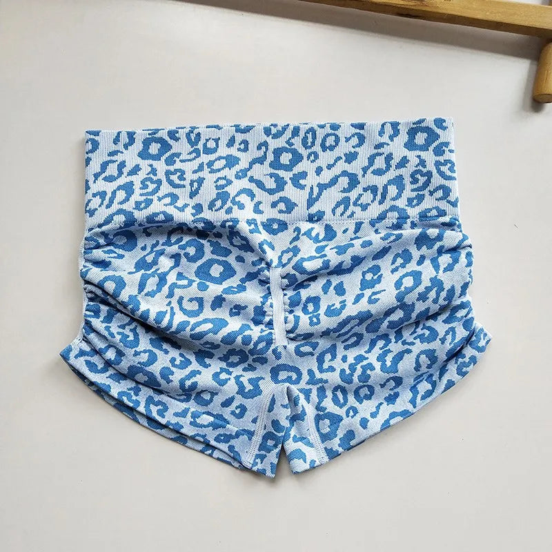 Shorts deportivos de cintura alta con estampado de leopardo